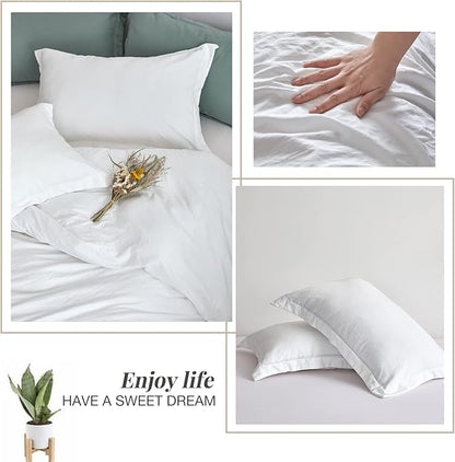 MILDLY Super Soft Duvet Cover 2pcs - 100% Washed Microfiber White Comforter Cover Set with Zipper Closure & Corner Ties (No Comforter)