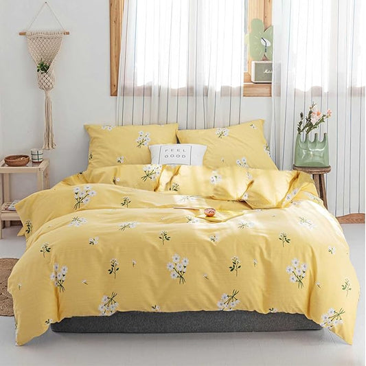 HighBuy Girls Floral Comforter Set Twin XL Yellow 3 Piece Garden Flowers Bedding Sets Vintage Aesthetic Coquette College Dorm Comforter with 2 Pillowcases,Boho Chic Fluffy Comforter Set