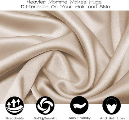 Adubor Silk Pillowcase 2 Pack for Hair and Skin with Hidden Zipper, Both Sides 23 Momme Silk Pillow Case (Beige, Standard: 20''x26'')