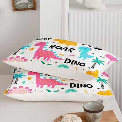 Axolotl Girls Bedding Cartoon Dinosaur Comforter Set Queen Size,Cute Dinosaur Bedding Set for Girls Teens Kids Boys Adults Room Decor,Kids Comforter Set All Season,1 Quilt 2 Pillow Cases,White