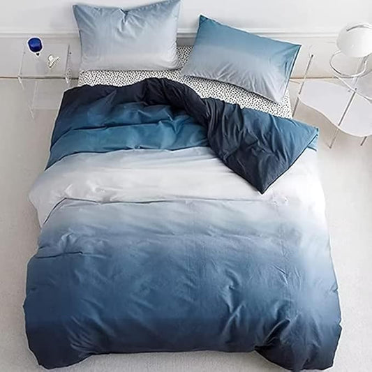 Houseri White and Blue Comforter Set California King Gradient Blue Comforter Bedding Sets Cal King Size, Cal King(96''x104''-Comforter)