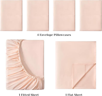 BYSURE 6 Pieces Bed Sheets Set(Queen, Peach) - Hotel Luxury Super Soft 1800 Thread Count 100% Microfiber Sheets with Deep Pockets, Wrinkle & Fade Resistant