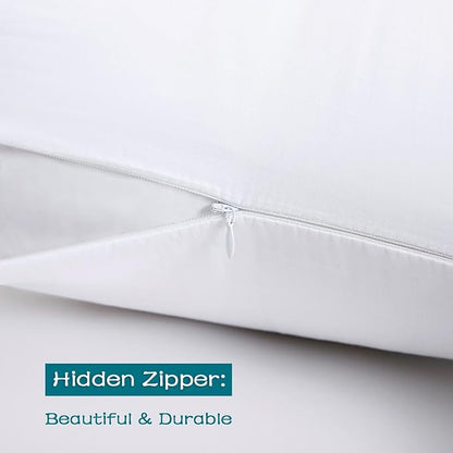 100% Cotton Zippered Pillow Cases King Size Set of 4, Super Soft & Breathable Pillow Protectors with Zipper, White Pillow Case Covers 20x36 Inches