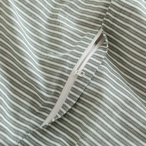 JIYUAN King Washed Cotton Duvet Cover Set, 3-Piece, Linen-Like Pinstripe