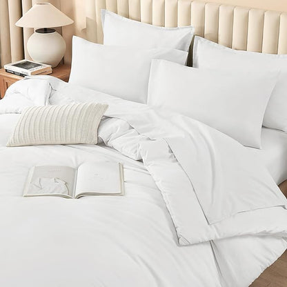 Litanika Comforter King Size Set White - 7 Pieces Bed in a Bag King Bedding Comforter Sets, Plain Lightweight Bed Set with Comforter, Sheets, Pillowcases & Shams