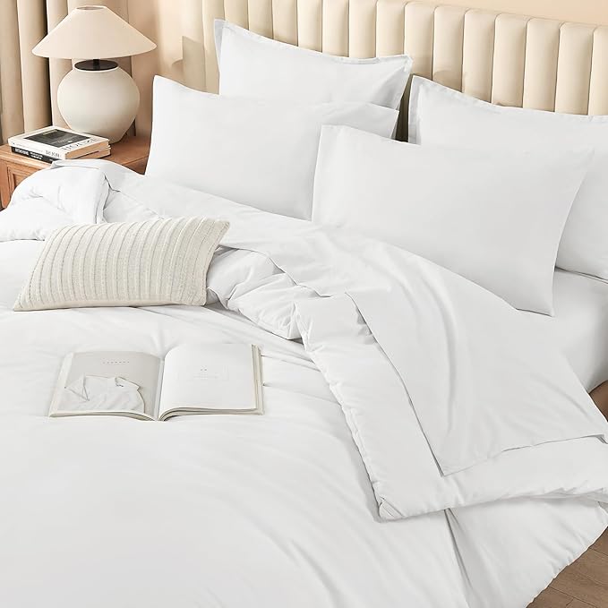 Litanika Comforter Full Size Set White - 7 Pieces Bed in a Bag Full Bedding Comforter Sets, Plain Lightweight Bed Set with Comforter, Sheets, Pillowcases & Shams