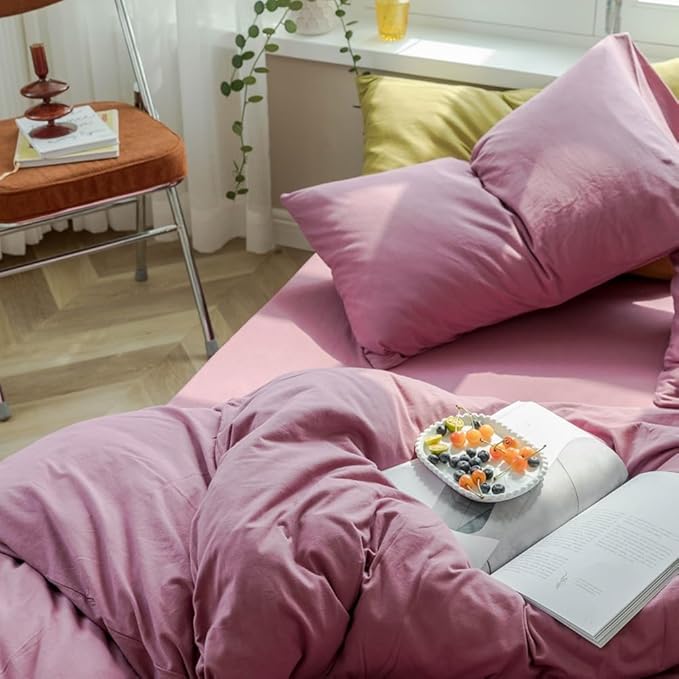Purple Bedding Duvet Cover Twin 3 Pieces Pale Mauve Duvet Cover Boho Solid Bedding Set Luxury Soft Jersey Knit Cotton Comforter Cover with 2 Pillowcases Breathable Comfy Mauve Color Bedding Set