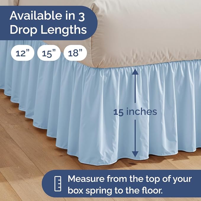 Bedskirt King Size Ruffle - 15 inch Drop Dust Ruffle Bed Skirt with Platform - Soft, Easy Fit, Premium Hotel Quality - Wrinkle, Fade & Shrink Resistant - for Women, Men, Kids and Teens - Light Blue