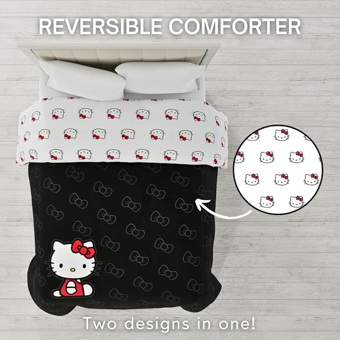 Hello Kitty Bedding Super Soft Cozy Microfiber Reversible Comforter, Queen, (Officially Licensed Product) By Franco Collectibles