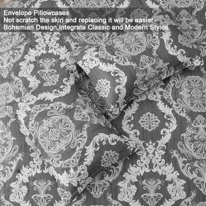 WONGS BEDDING Dark Grey Comforter Set Queen Size, Damask Texture 7 Pieces Bed in a Bag Microfiber Comforter Bedding Sets -1 Comforter, 1 Flat Sheet, 1 Fitted Sheet, 2 Pillow Shams, 2 Pillowcases