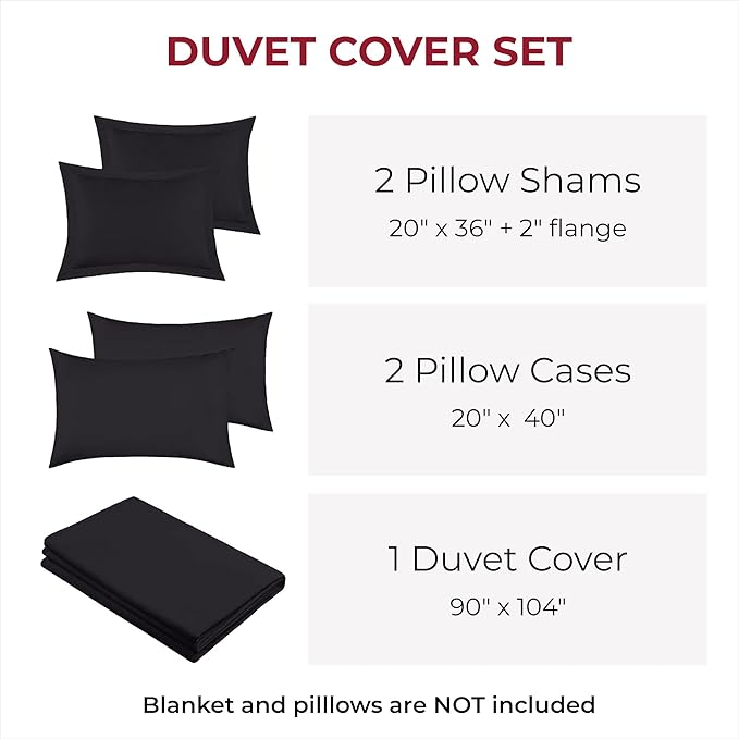 Mellanni Duvet Cover Set - 5 PC Iconic Collection Bedding Set - Hotel Luxury, Extra Soft & Cooling - Microfiber - Button Closure and Corner Ties (King, Black)