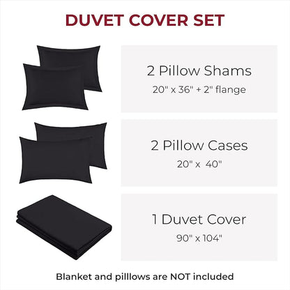 Mellanni Duvet Cover Set - 5 PC Iconic Collection Bedding Set - Hotel Luxury, Extra Soft & Cooling - Microfiber - Button Closure and Corner Ties (King, Black)