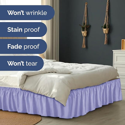 Wrap Around Dust Ruffle Bed Skirt - Lavender - for King Size Beds with 12 Inch Drop - Easy Fit Elastic Strap - Adjustable Pleated Bedskirt w/Brushed Fabric Wrinkle Free - for Women, Men, Kids & Teens