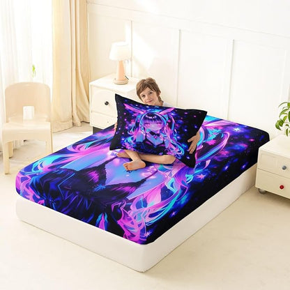 Erosebridal 3D Mushroom Girls Sheets for Boys Girls Japanese Modern Fashion Fitted Sheet,Abstract Graffiti Kids Bedding Sets Watercolor Aesthetic Bed Sets Twin 2 Piece