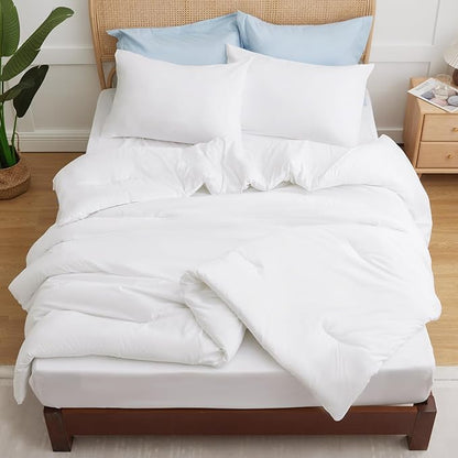 CozyLux Oversized Queen Comforter Set White, 3 Pieces 98x98 Solid Breathable Quilted Bedding Sets for All Season, Luxury Soft Lightweight Bed Set with Down Alternative Comforter and 2 Pillowcases