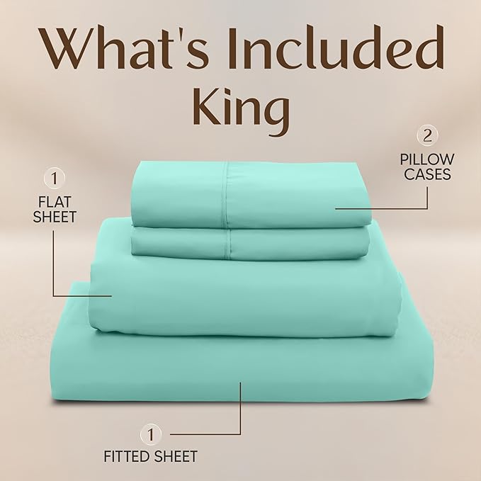 Utopia Bedding King Bed Sheets Set - 4 Piece Bedding - Brushed Microfiber - Shrinkage and Fade Resistant - Easy Care (King, Spa Blue)