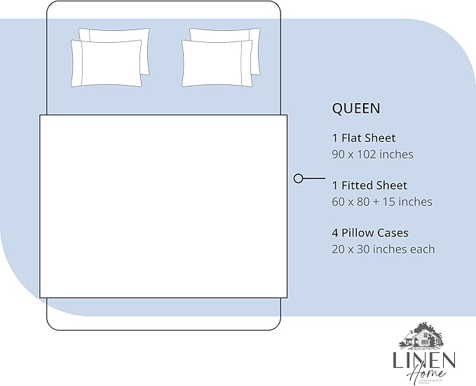 Linen Home 100% Cotton Percale Sheet Set, Queen Size, Dark Blue, Deep Pocket, 6 Pieces Set - 1 Flat, 1 Deep Pocket Fitted Sheet and 4 Pillowcases, Crisp Cool and Strong Bed Linen