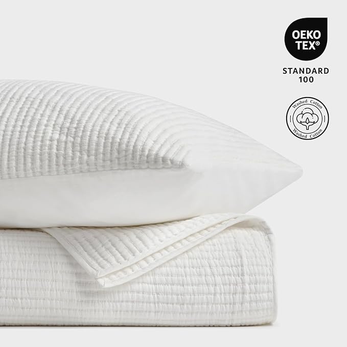EVERGRACEHOME Cotton Coverlet Set Full Queen Size 3 Pieces, Lightweight Soft Ribbed Matelassé Bedspread Quilt Set, Cozy Oversized Quilted Bedding Set with 2 Pillow Shams for All Seasons, Ivory White