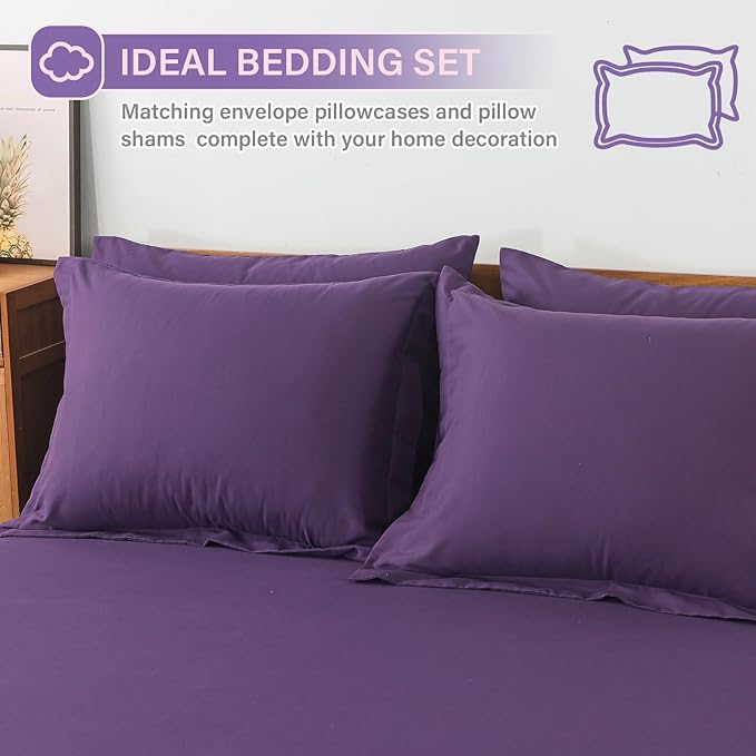 Cosybay Bed in a Bag Full Comforter Sets 7pcs All Season Solid Down Alternative Bedding Sets Purple with Comforter, Pillow Shams, Flat Sheet, Fitted Sheet and Pillowcases