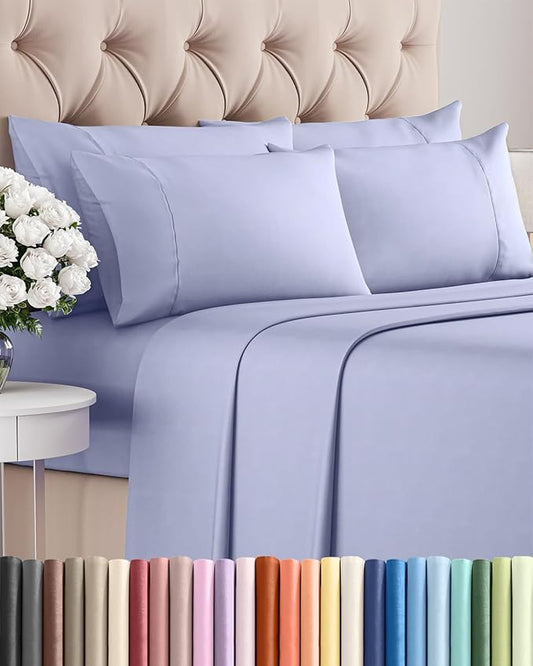 Queen 6 Piece Sheet Set - Comfy Breathable & Cooling - Ultra-Soft Hotel Luxury Bedding Set with 8-16 Inch Deep Pockets - 1 Flat & 1 Fitted Sheet & 4 Pillowcases - Wrinkle Free & Easy Care - Lavender
