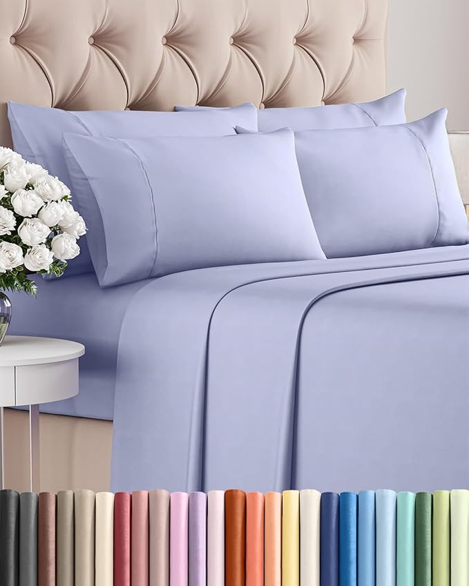 King 6 Piece Sheet Set - Comfy Breathable & Cooling - Ultra Soft Hotel Luxury Bedding Set w/ 8-16 Inch Deep Pockets - 1 Flat & 1 Fitted Sheet & 4 Pillowcases - Wrinkle Free and Easy Care - Lavender