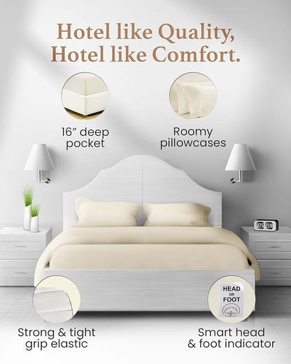 Good Sleep Bedding Cotton Sheets: 100% Long Staple Egyptian Cotton Queen Size BedSheets, 4 Piece Cotton Ivory Sheet Set, Fits Mattress Upto 16 Inches Deep Pocket - 4 Pc Sheet Set