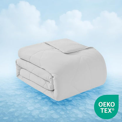 Oversized Cooling Comforter King/California King – Reversible Diamond-Quilted Comforter with Elegant Trim – Lightweight Breathable Blanket for Hot Sleepers, Night Sweats & All-Season Comfort, Silver