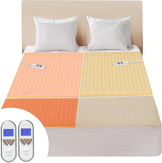 Bwarm Premium Multi-Zone Heated Mattress Pad Cal King, Dual Control 72" x 84", 9 Heat Settings, 1-12 Hours Auto Off, Individual Body & Feet Settings, Removable Comfort Layer, Machine Washable