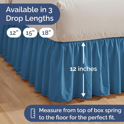 Bedskirt Twin Size Ruffle - 12 inch Drop Dust Ruffle Bed Skirt with Platform - Soft, Easy Fit, Premium Hotel Quality - Wrinkle, Fade & Shrink Resistant - for Women, Men, Kids and Teens - Denim Blue
