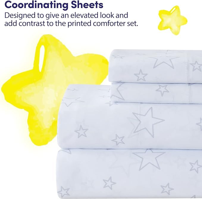 Kids Bedding Set Bed in a Bag for Boys and Girls Toddlers Printed Sheet Set and Comforter , Twin, Floating in Space