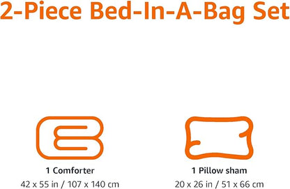 Amazon Basics 2 Piece Microfiber Kid's Comforter and Pillow Sham Set, Toddler, Bright Orange, Solid
