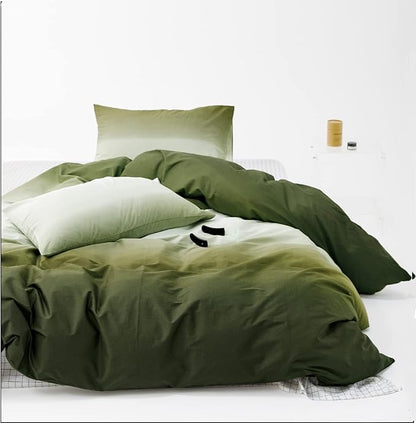 Cottonight Army Green Gradient Comforter Set Twin Dark Green and Grey Bedding Comforter Set Modern Gradient Aesthetic Blanket Quilts Cotton Modern Soft Breathable Blackish Green 3 Piece Bedding Set