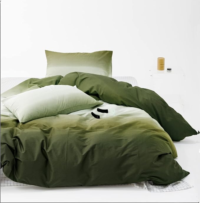 Cottonight Gradient Army Green Comforter Set Queen Dark Green Bedding Comforter Set Full Gradient Grey and Green Blanket Quilts Modern Soft Breathable Aesthetic Green Bedding Set for Women Men
