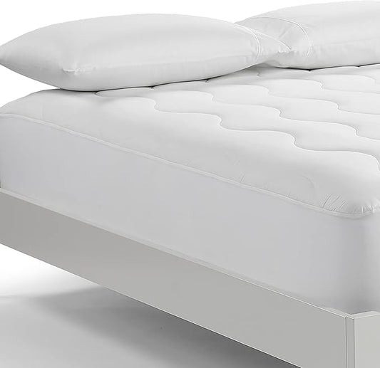 Serta Air Dry Extra Comfort Performance Fabric Quilted Mattress Pad, Cooling and Breathable Mattress Cover, Moisture Wicking Protection with 15" Deep Pocket, Twin, White