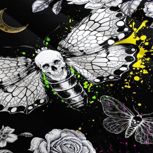 HOSIMA Death Moth Skull Heads Twin Comforter Horror Theme Halloween Bedding,Goth Bedding Butterfly Bed Set Twin Bed in a Bag Sets for Adults Boys Girls Room Decor Black Comforter Set.