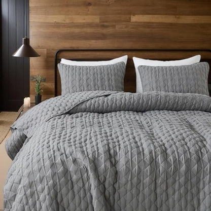 WDCOZY Dark Grey Quilt Twin Size Bedding Sets with Pillow Sham, Lightweight Soft Bedspread Coverlet, Quilted Blanket Thin Comforter Bed Cover, All Season Spring Summer, 2 Pieces, 68x90 inches