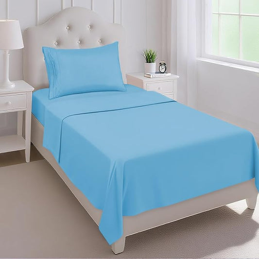 Mejoroom Twin Sheet Set - Hotel Collection Twin Sheets - Bedding Sheets & Pillowcases with Deep Pocket Fitted Sheet, Breathable, Wrinkle & Fade Resistant - 3 Piece(Denim Blue)