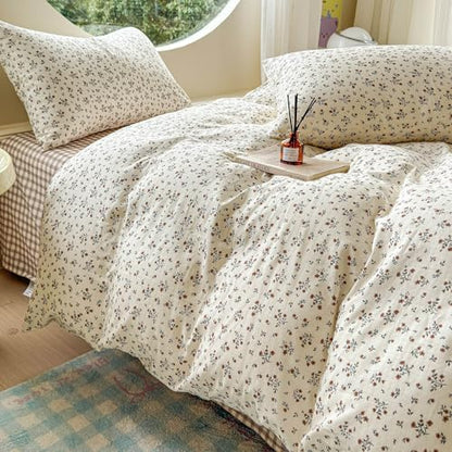VM VOUGEMARKET Girls Duvet Cover Set Twin Soft Lightweight Muslin Cotton Floral Duvet Cover with 2 Pillowcases Vintage Botanical Bedding Comforter Cover with Zipper Ties