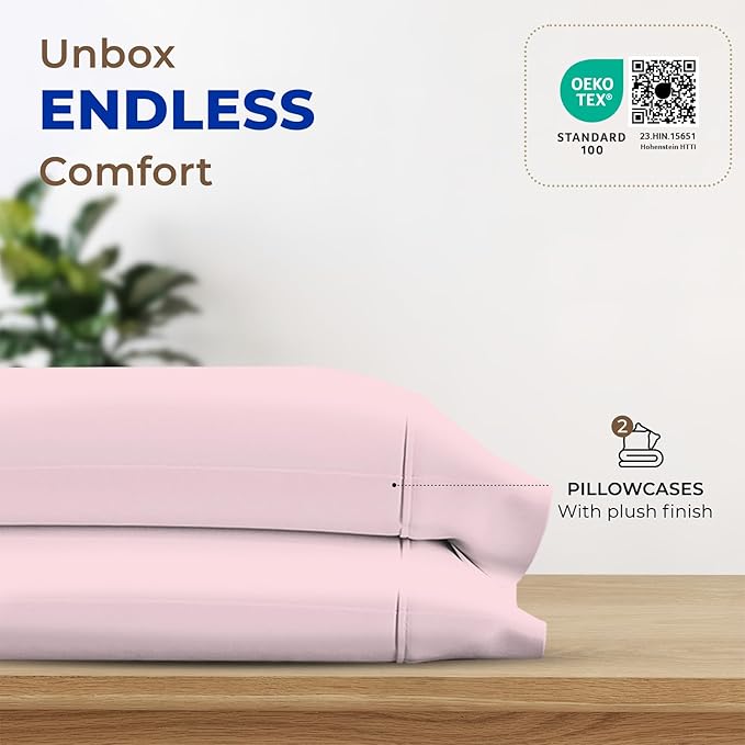 Thread Spread 100% Egyptian Cotton Pillow Cases Queen Size Set of 2 - Luxury 1000 Series Paradise Collection Queen Pillow Cases (Blush), Soft Cooling Sateen Hotel Egyptian Cotton Pillowcases