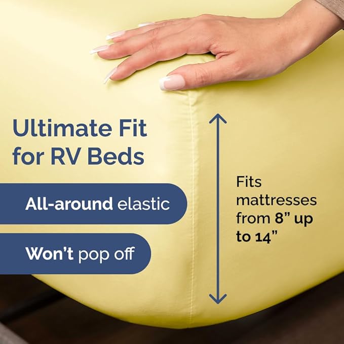Short Queen Size 4 Piece Sheet Set - RV Short Queen, Soft, Breathable & Cooling Bed Sheets Set w/ Deep Pockets - Hotel Luxury Bedding for Women, Men, Kids, Teens, Boys and Girls - Oeko-Tex - Yellow