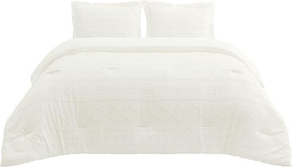 Bedsure Tufted Boho Comforter Set Queen Size - White Boho Bed Set, GentleSoft™ 3 Pieces Farmhouse Shabby Chic, Home Decor Bedding, Gifts for Woman, Soft Jacquard Queen Comforter for All Seasons
