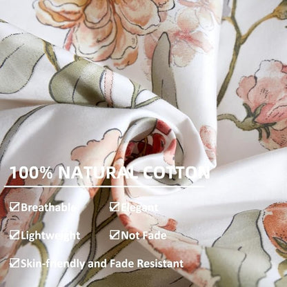 OAITE Duvet Cover Set,100% Cotton Comforter Cover with Floral Pattern Duvet Cover Set,Soft Bedding Set Includes with 3 Piece (2 Pillow Shams,1 Duvet Cover)