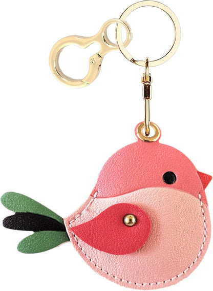 BORKUANA Leather Keychain Holder Case Compatible with AirTag,Cute Protective Cover with Keyring