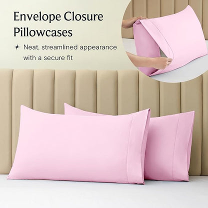 LuxClub 4 PC Sheet Set Bed Sheets Deep Pockets 16" Eco Friendly Wrinkle Free Cooling Machine Washable Hotel Bedding Silky Soft - Powder Pink California King