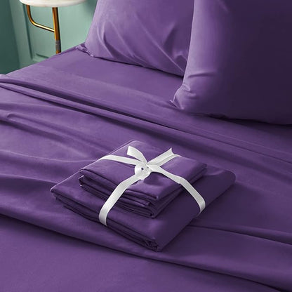 BYSURE 6 Pieces Bed Sheets Set(King, Eggplant Purple) - Hotel Luxury Super Soft 1800 Thread Count 100% Microfiber Sheets with Deep Pockets, Wrinkle & Fade Resistant