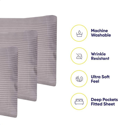 Full Size Bed Sheets - 6 Piece 1500 Supreme Collection Fine Brushed Microfiber Deep Pocket Full Sheet Set Bedding - 2 Extra Pillow Cases, Great Value, Full, Pinstripe Gray
