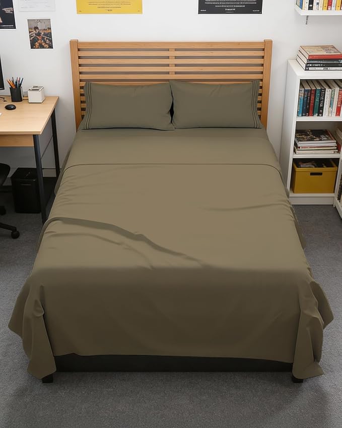 Full XL Bed Sheet - 4 Piece Full XL Bed Sheets Set - Soft, Breathable & Cooling - Hotel Luxury Bedding for Women, Men, Kids, Teens, Boys & Girls - Deep Pockets, Comfy, Fade and Wrinkle Free - Khaki