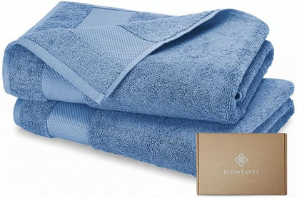BIOWEAVES 100% Organic Cotton Bath Sheet Set of 2 | Soft Oversized Bath Towels | 700 GSM Premium Bath Towel Sheet Set GOTS Certified - Cerulean Blue