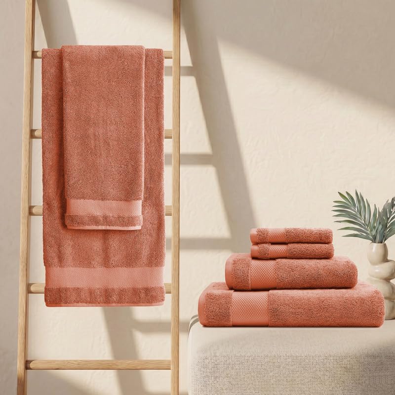 BIOWEAVES 100% Organic Cotton 700 GSM Plush Premium Washcloths 13" x 13" GOTS Certified, Face Towels Perfect for Home & Bathroom - Burnt Orange, Pack of 12