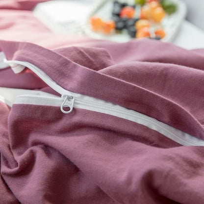 Purple Bedding Duvet Cover Twin 3 Pieces Pale Mauve Duvet Cover Boho Solid Bedding Set Luxury Soft Jersey Knit Cotton Comforter Cover with 2 Pillowcases Breathable Comfy Mauve Color Bedding Set